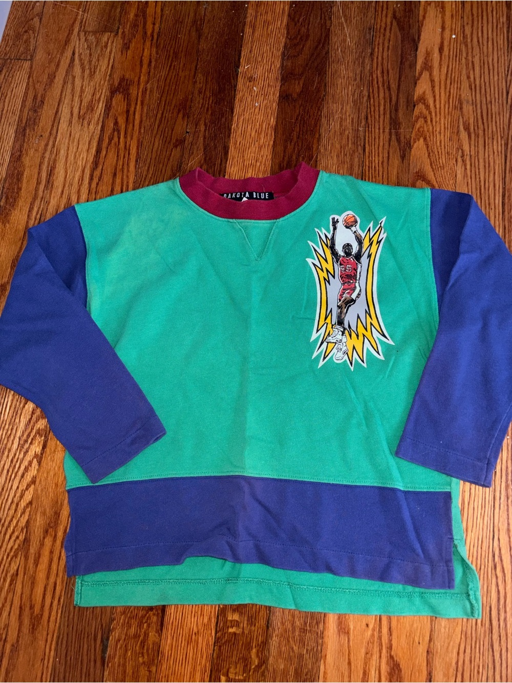 VTG 80s Colorblock Long Sleeve Shirt Basketball Graphic Sports Kids Large